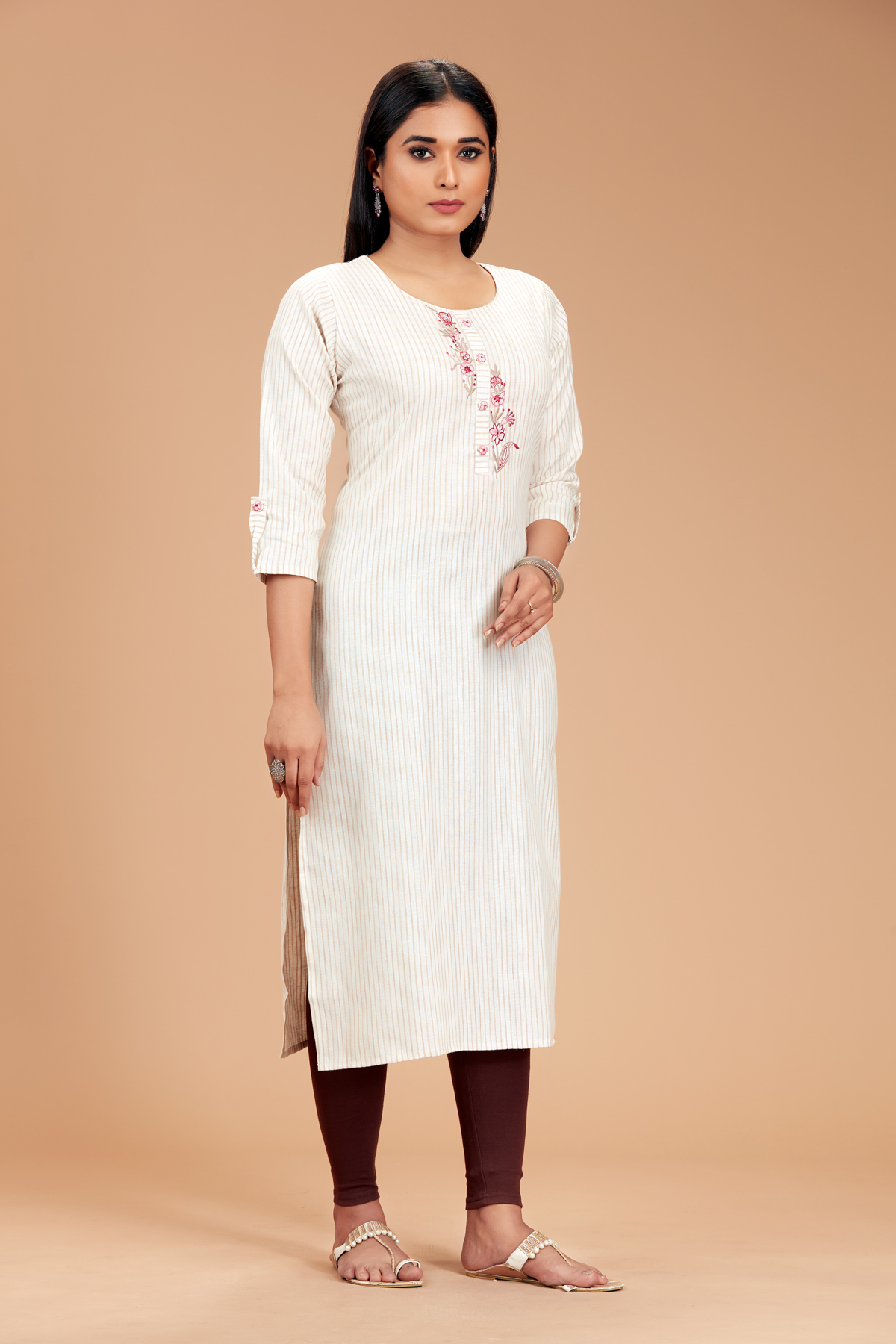 Off White Printed Straight Kurti